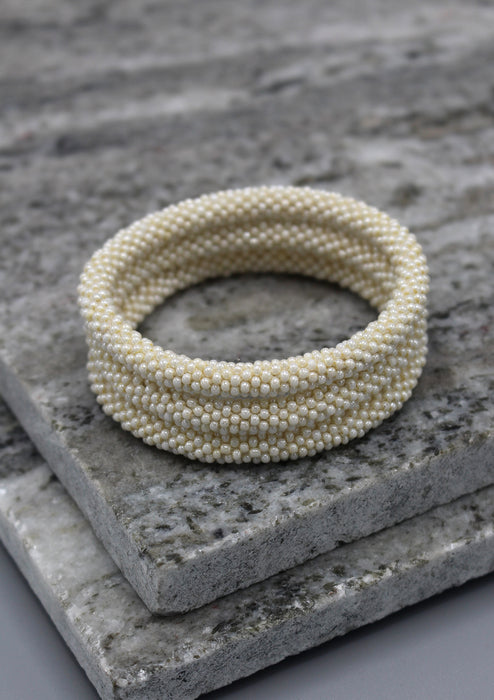 Plain White Glass Beads Roll on Bracelet - nepacrafts