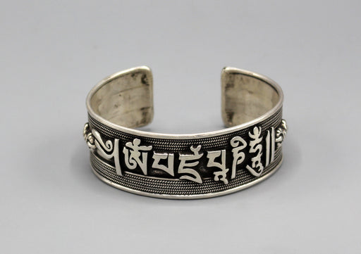 Vajrapani Mantra Carving Tibetan Sterling Silver Bracelet - nepacrafts