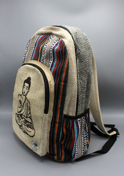 Buddha Printed Natural Hemp Backpack - nepacrafts