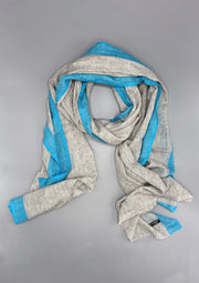 Blue Border Plain Light Gray Mix Wool Cashmere Shawl - nepacrafts