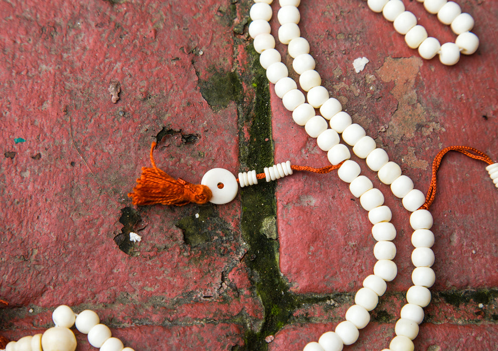 White Bone Prayer Mala with Counter - nepacrafts