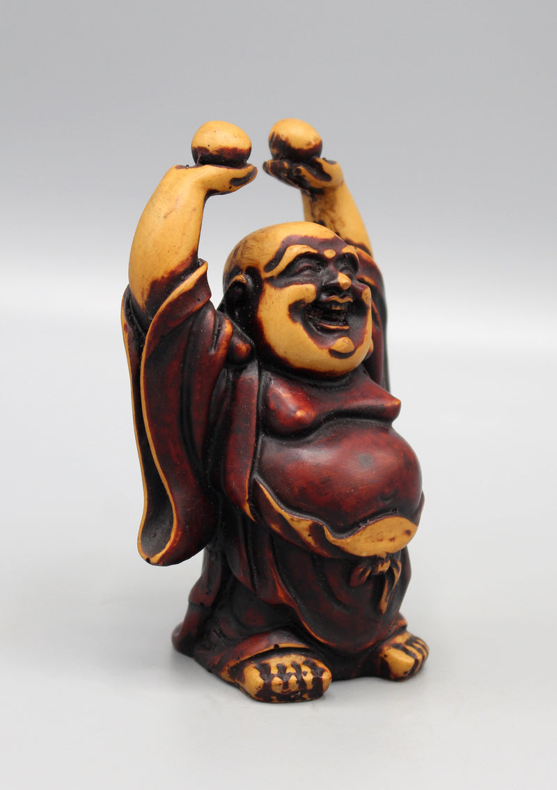 Laughing Buddha Raising Both Hand Resin Statue - nepacrafts