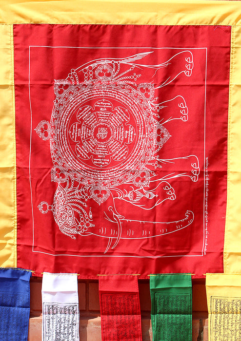 Elephant Mandala Red Printed Cotton Tibetan Prayer Flags