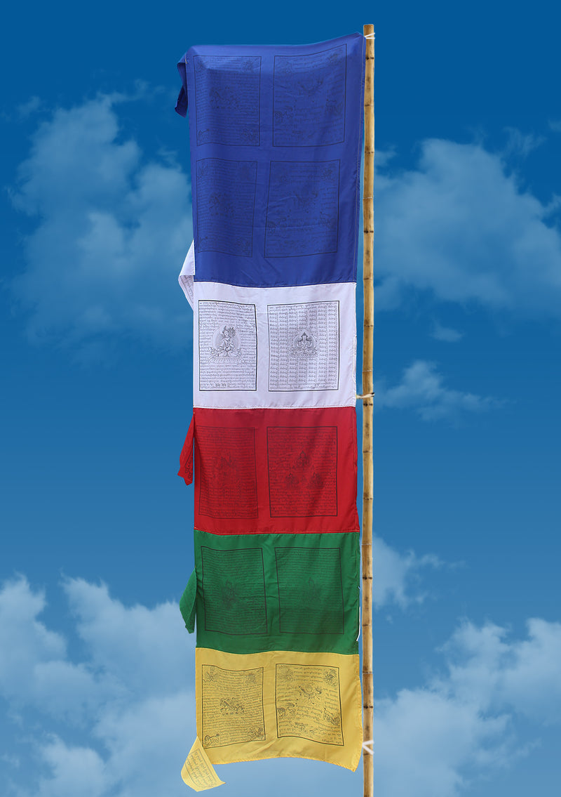 Large Vertical Double Print Tibetan Deities and Windhorse Prayer Flags - nepacrafts