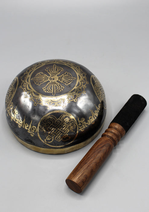 Oxidized Hindu Om and Endless Knot Singing Bowl - nepacrafts