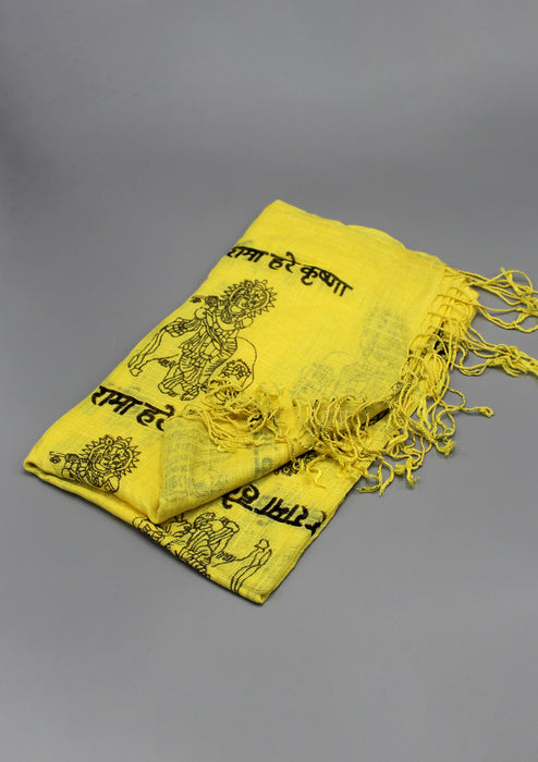 Hare Ram Hare Krishna Printed Yellow Cotton Shawl