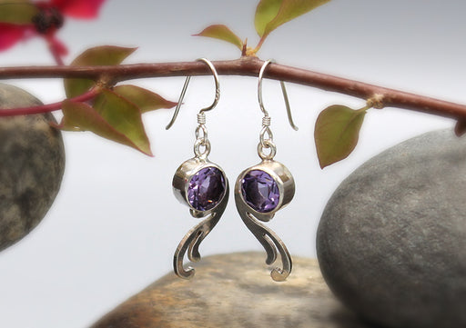 Amethyst Inlaid Sterling Silver Earrings - nepacrafts