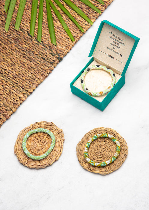 Fair Trade Nepalese Mint Green Roll on Beads Bracelet Set