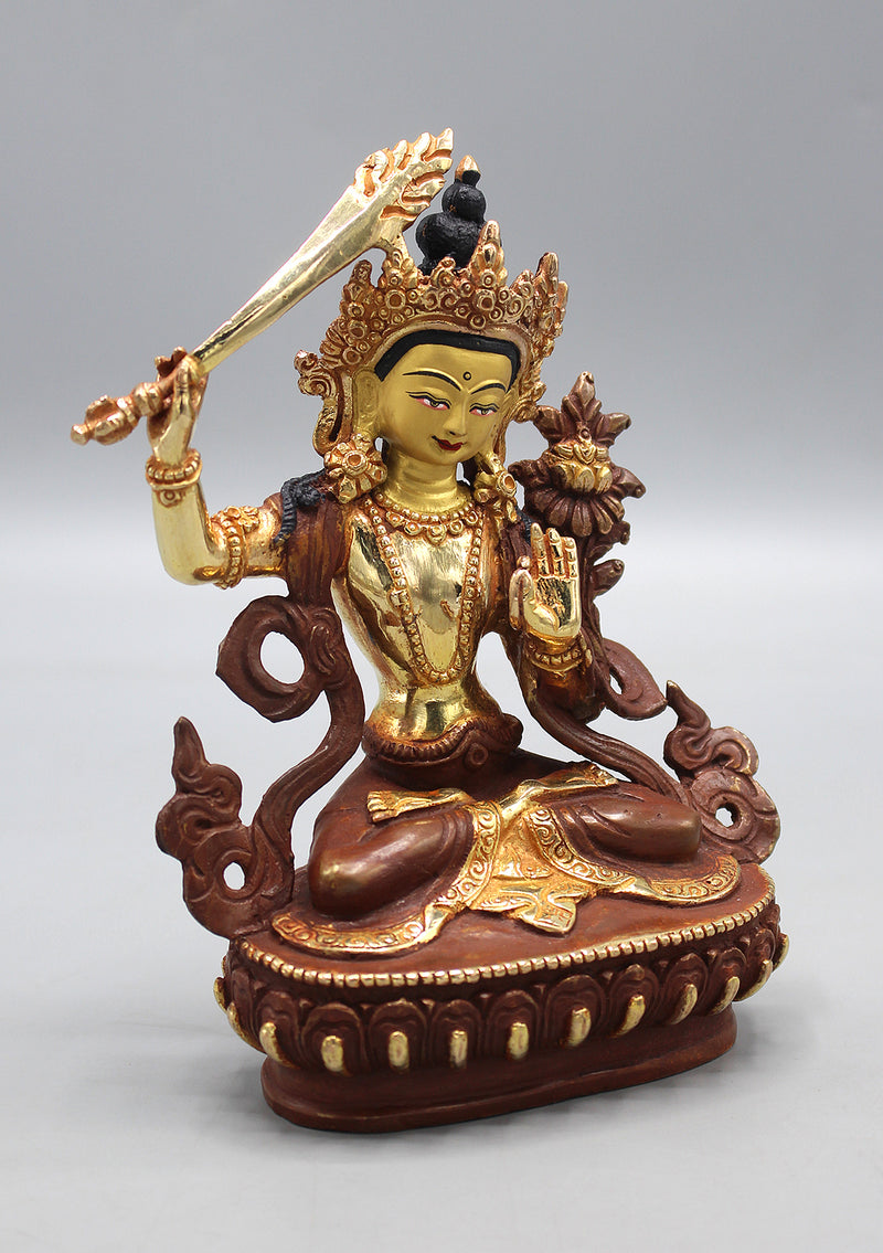 Partly Gold Painted Copper Manjushree Statue
