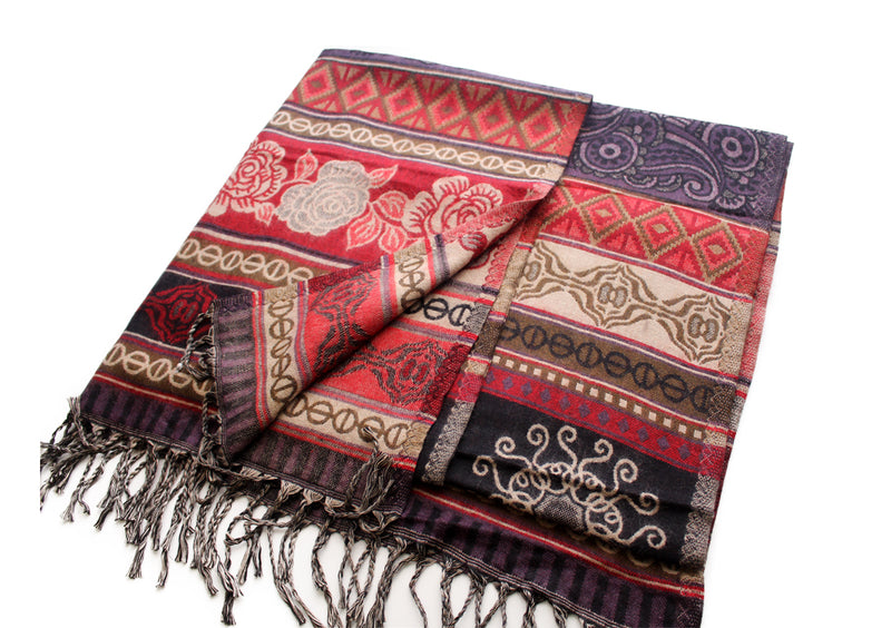 Purple Border Rose and Sun Printed Woolen Shawl - nepacrafts