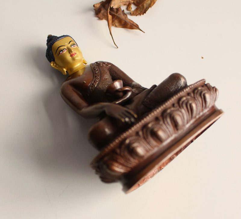 Copper Oxidized Shakyamuni Buddha Statue with Golden Face 5.5" High: SST380 - nepacrafts