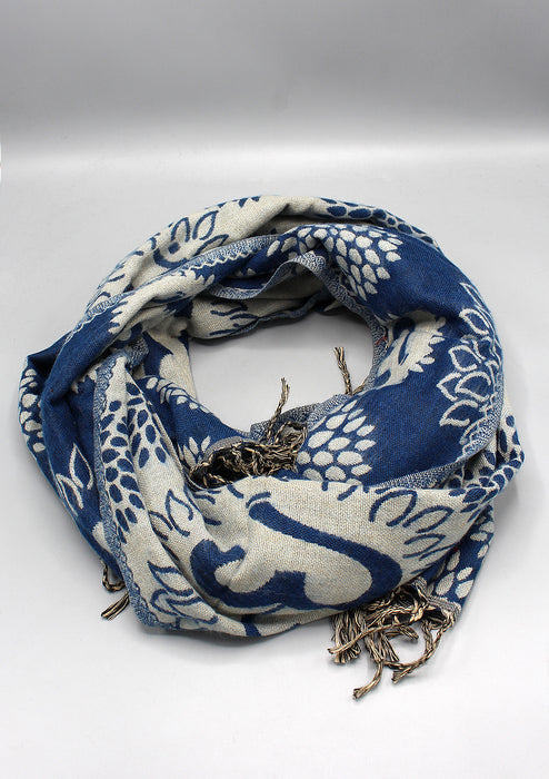 Blue Color Hindu OM Printed Himalayan Yak Wool Shawl