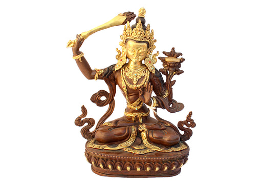Unique Gold Plated Manjushri Statue 8 Inch - nepacrafts