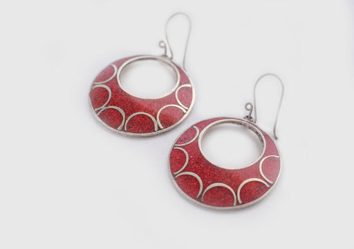 Round Moon White Metal Earrings - nepacrafts