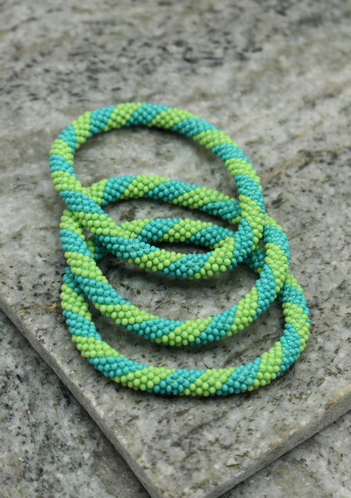 Turquoise & Lemon Matte Beads Nepalese Roll on Bracelet