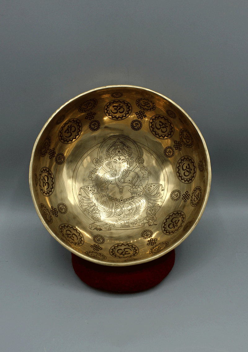 Handmade Ganesha Etched Gulpa Singing Bowl with Om Mandala