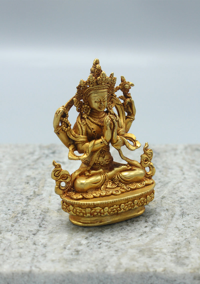 Gold Plated Tibetan Chenrezig Statue 3.5"