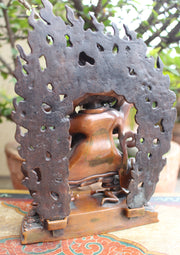 Skillfully Handcarved Mahakala Statue with Flames 8" High - nepacrafts