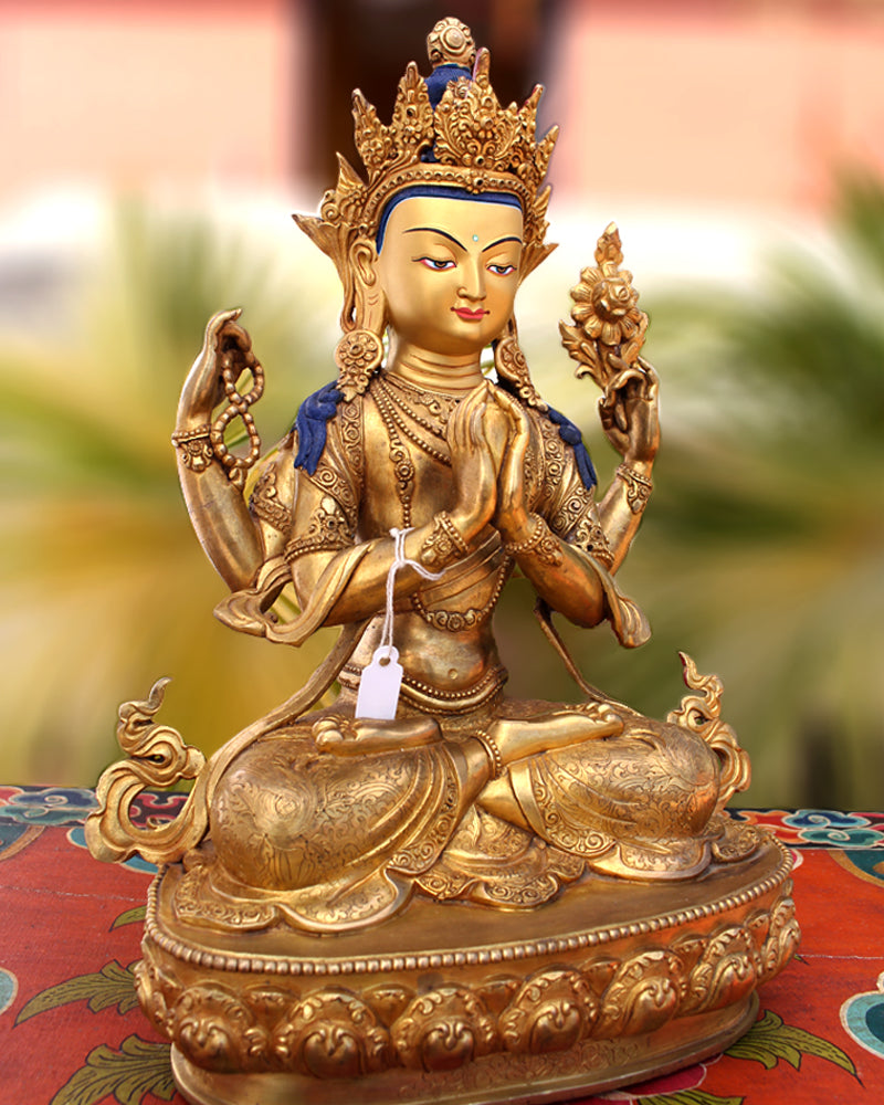 Fully Carved Masterpiece Chenrezig Statue 13" High SST148 - nepacrafts