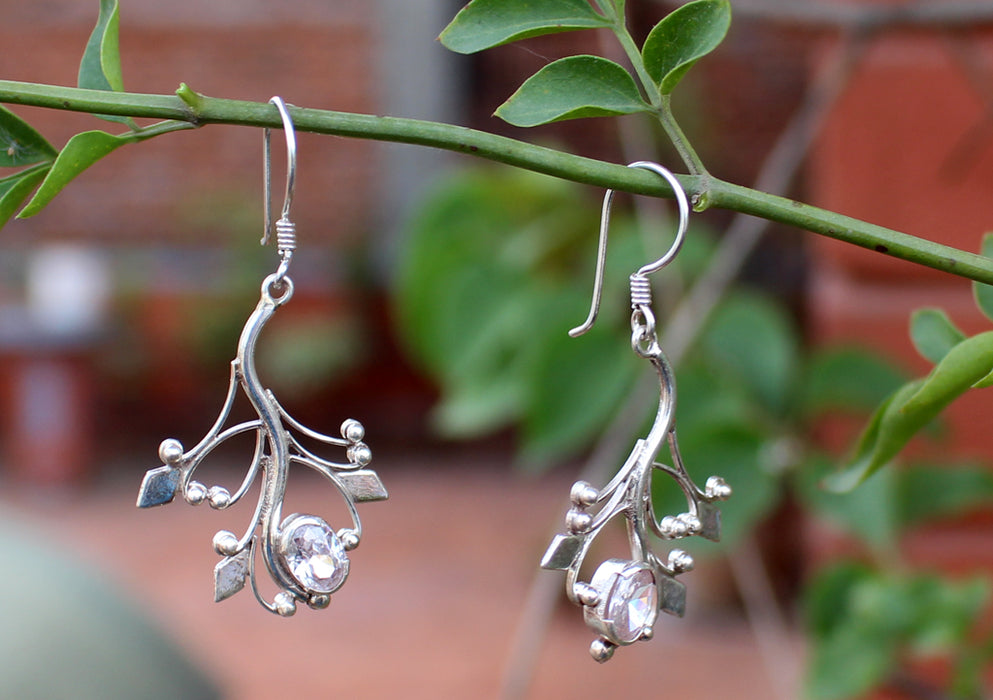 Leaf Design Silver Sterling Tibetan Earrings - nepacrafts