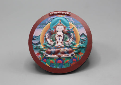 Chenrezig Avalokitesvara Round Embossed Fridge Magnet - nepacrafts