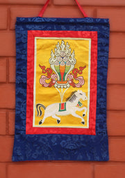 Windhorse with Wish Fulfilling Jewel Brocade Wall Hanging - nepacrafts