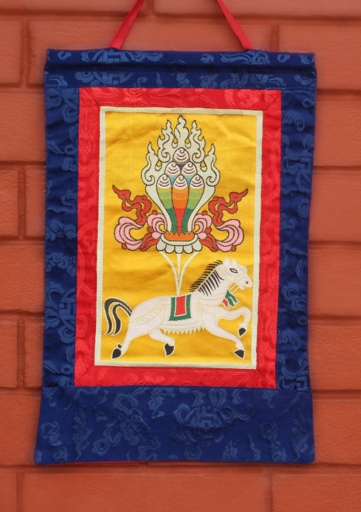 Windhorse with Wish Fulfilling Jewel Brocade Wall Hanging - nepacrafts