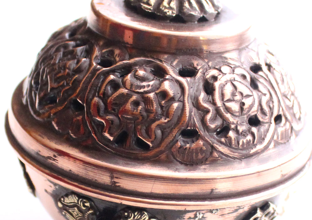 Copper Hanging Incense Burner Carved with 8 Auspicious Symbol - nepacrafts