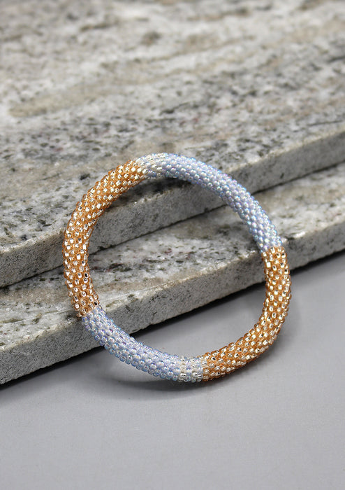 Gold and Aqua white Glass Beads Bracelet
