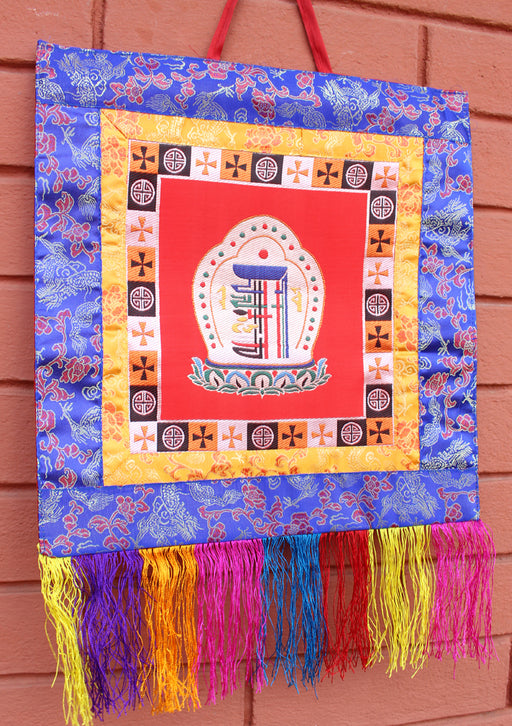 Tibetan Kalchakra Brocade Fabric Polyester Wall Hanging Banner - nepacrafts