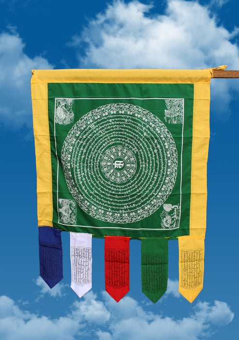 Green Color Namgyalma Powerful Mantra Printed Cotton Prayer Flags