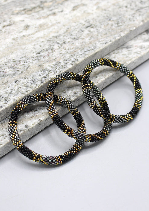 Black and Golden White Colors Glass Beads Bracelet