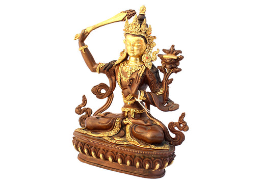 Unique Gold Plated Manjushri Statue 8 Inch - nepacrafts
