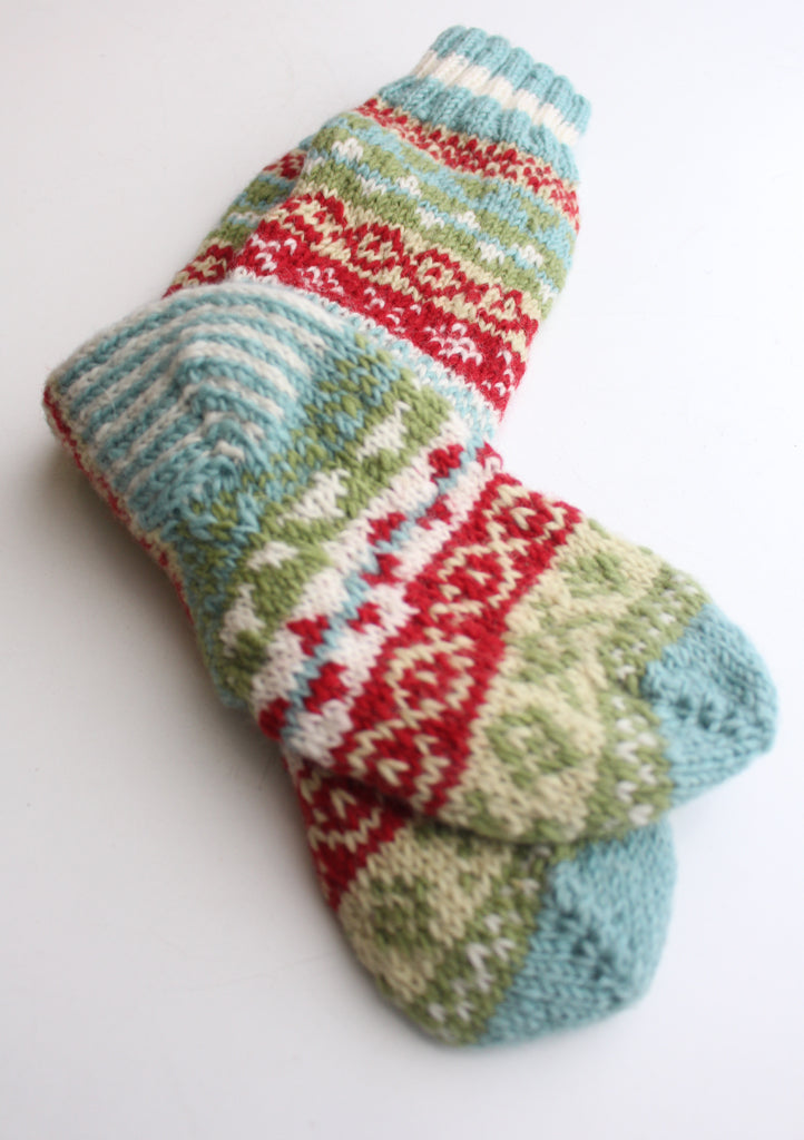 Blue and Red Multicolor Woolen Knee High Socks - nepacrafts