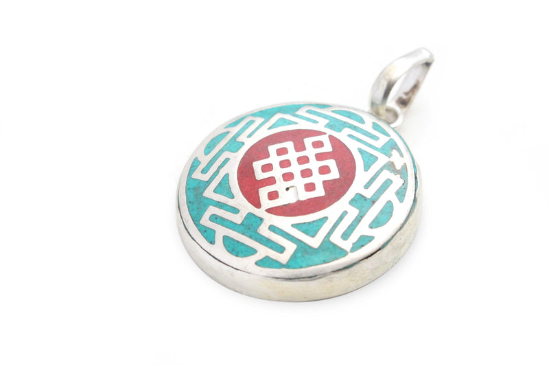 Inlaid White Metal Endless Knot Pendant - nepacrafts