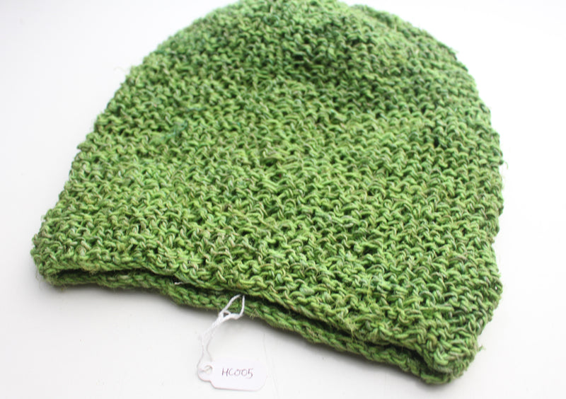 Light Weight and Soft Hand Knitted Green Hemp Beanie, Hemp Cap - nepacrafts