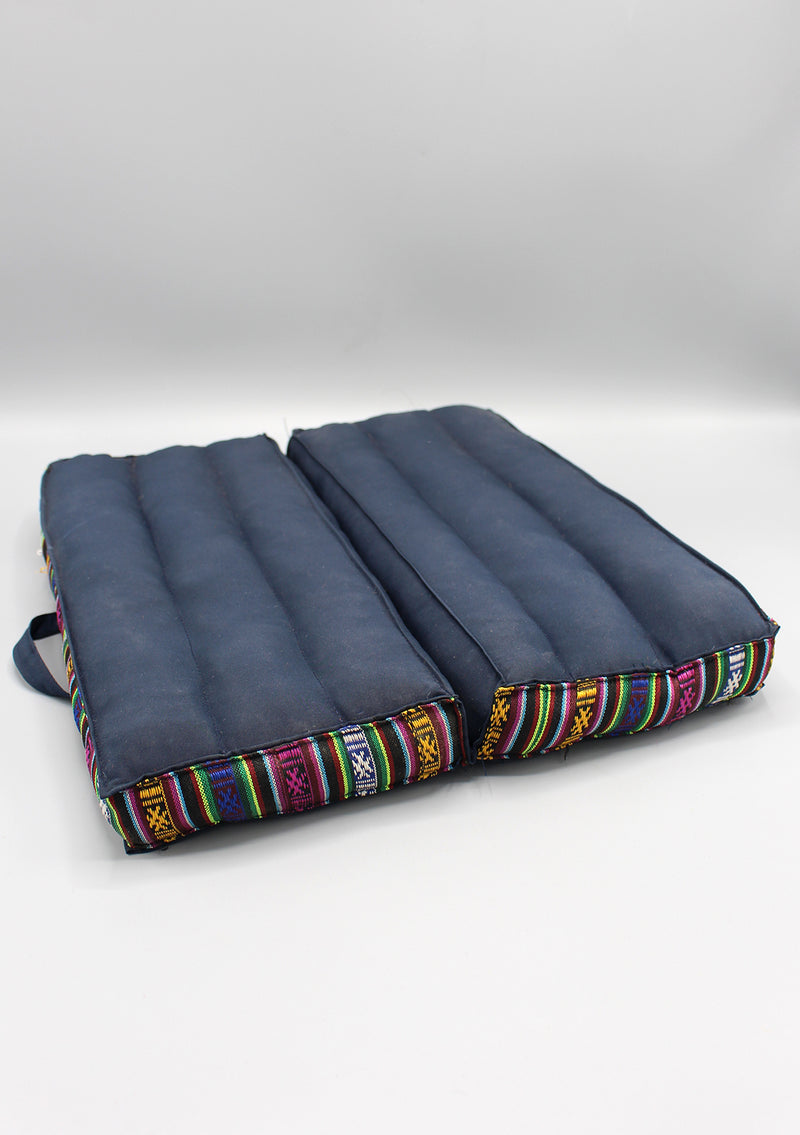Multicolor Gheri Border Blue Large Foldable Mediation Cushion - nepacrafts