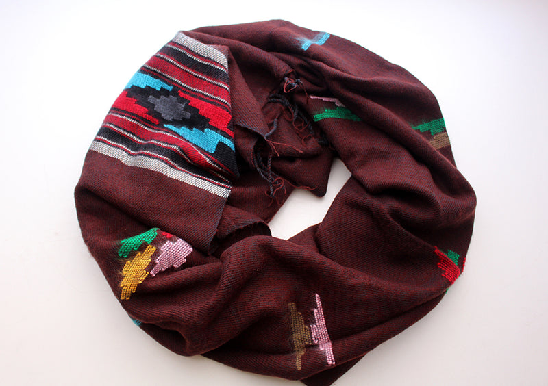 Maroon Yak Wool Shawl with Buttefly Pattern Handloomed in Nepal - nepacrafts