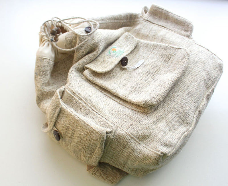 Off White Earthy Multi Pocket Hemp Rucksack - nepacrafts