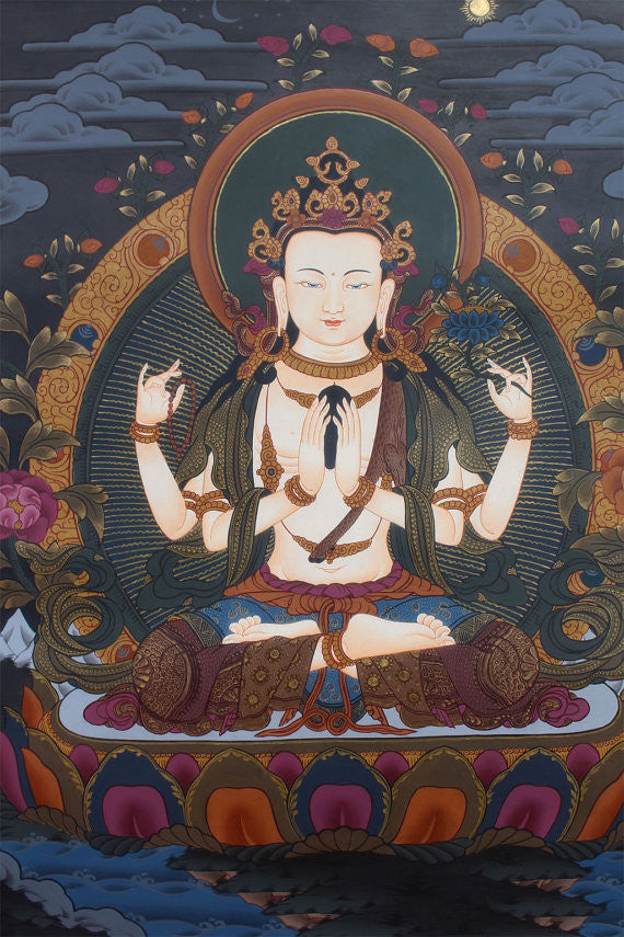 Tibetan Chenrezig Thangka 56 X 40cm