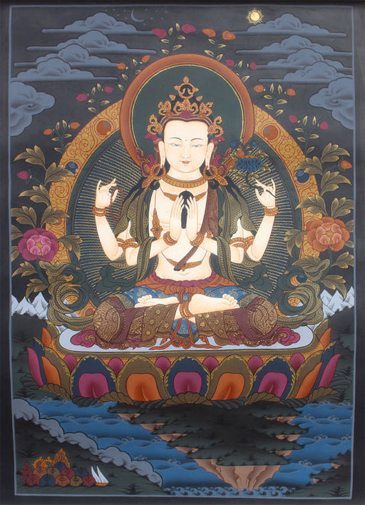 Tibetan Chenrezig Thangka 56 X 40cm