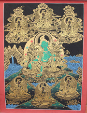 Green Tara Golden Thangka Painting 56x43cm - nepacrafts