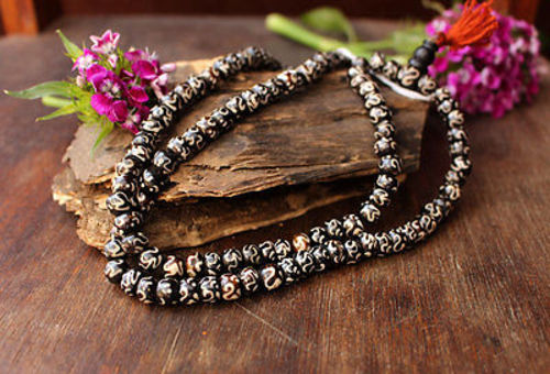 Om Etched Bone Prayer Mala - nepacrafts