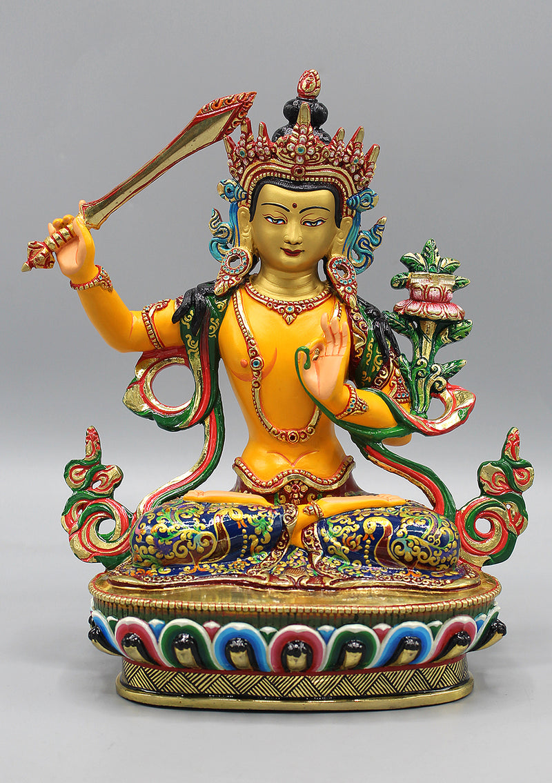 Handpainted Tibetan Bodhisattva Manjushree Jampelyang Statue
