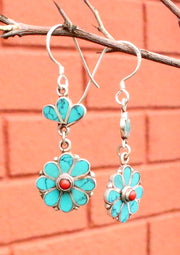 Flower Shaped Drop and Dangle Silver Earrings - nepacrafts