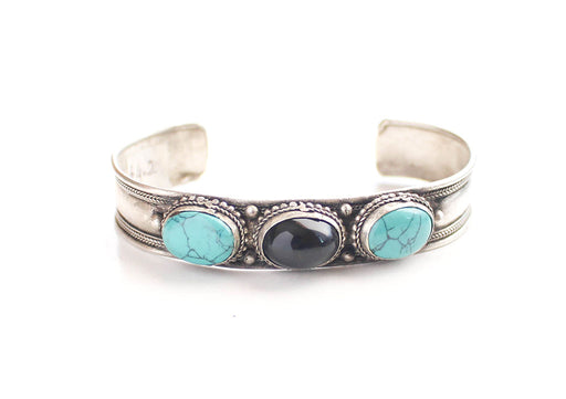 Inlaid Turquoise White Metal Bracelet - nepacrafts