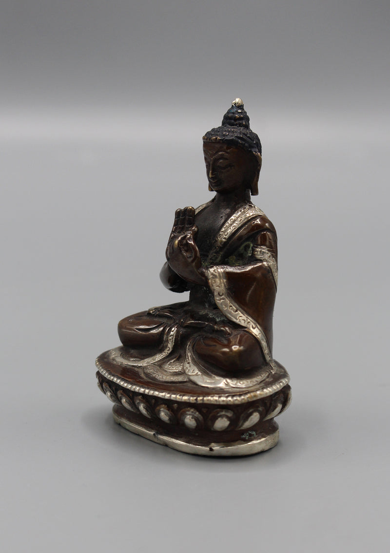 Silver Robe CopperVairochana Buddha Statue 3.3"H