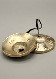 Brass Om Mani Mantra Tingshas/Cymbals - nepacrafts