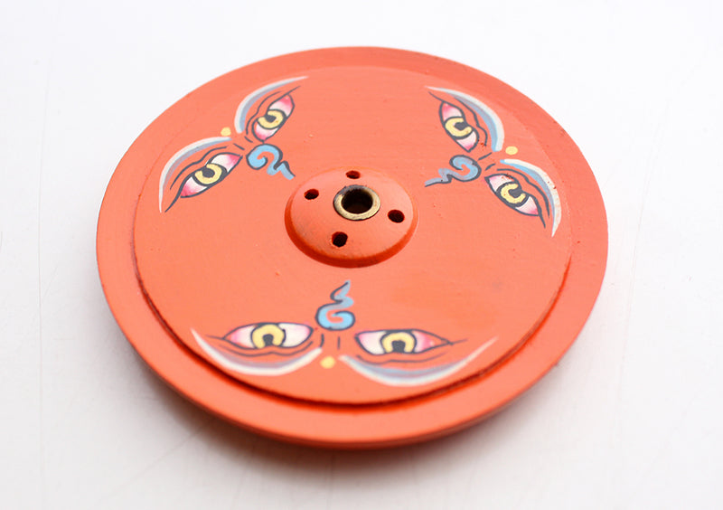 Buddha Eye Painted Flat Wooden Incense Burner - nepacrafts