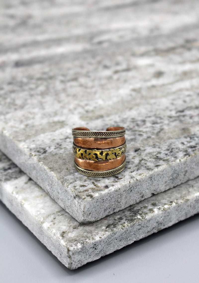Tibetan Om Mani Mantra Carved Copper Finger Ring - nepacrafts